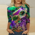 thumbnail image 2 of DDAPJ pyju Mardi Gras Shirts for Women 3/4 Sleeve Crewneck Mask Graphic Tees New Orleans Carnival Party Blouses Lightweight Going Out Tunic Tops Mint Green XXXL, 2 of 5