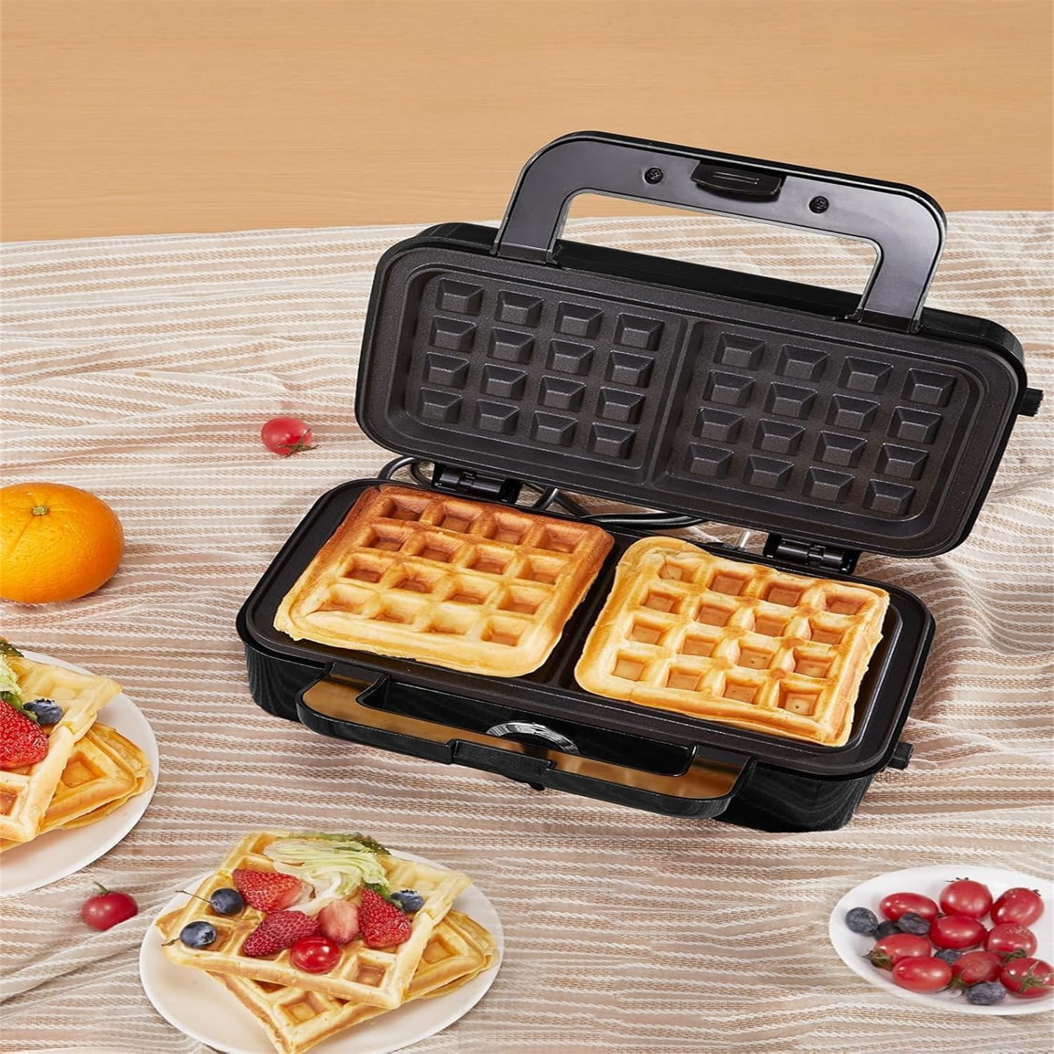 Sandwich Maker, 3 in 1 Waffle Maker with Removable Plates, 1200W Panini Press with Interchangeable Non-Stick Plates, Indicator Lights, 5-gear Temperature Control (Red)