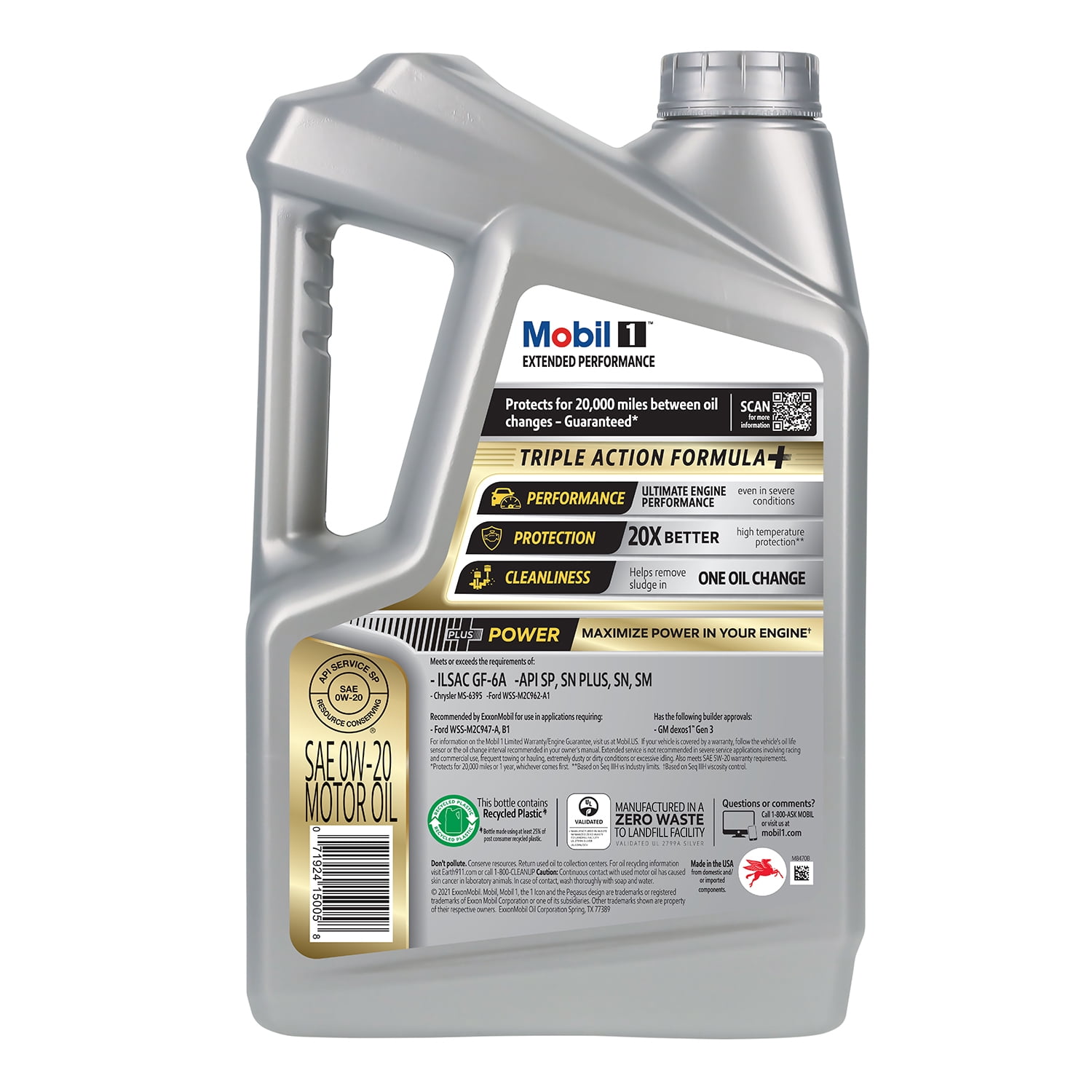 Mobil 1 Extended Performance Full Synthetic Motor Oil 0W-20, 5 qt