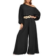 thumbnail image 2 of PBFRDSJ Women's Casual Off Shoulder Lantern Long Sleeve High Waist Wide Leg Jumpsuit With Braided Belt for Daily Vacation Party, 2 of 6