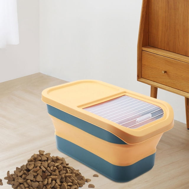 Recipiente plegable para almacenamiento de alimentos para perros, recipiente grande para alimentos para gatos y mascotas con tapas, recipiente , AMARILLO