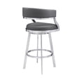 thumbnail image 3 of Ava 26 Inch Swivel Counter Stool Chair, Open Back, Steel, Gray Faux Leather- Saltoro Sherpi, 3 of 5