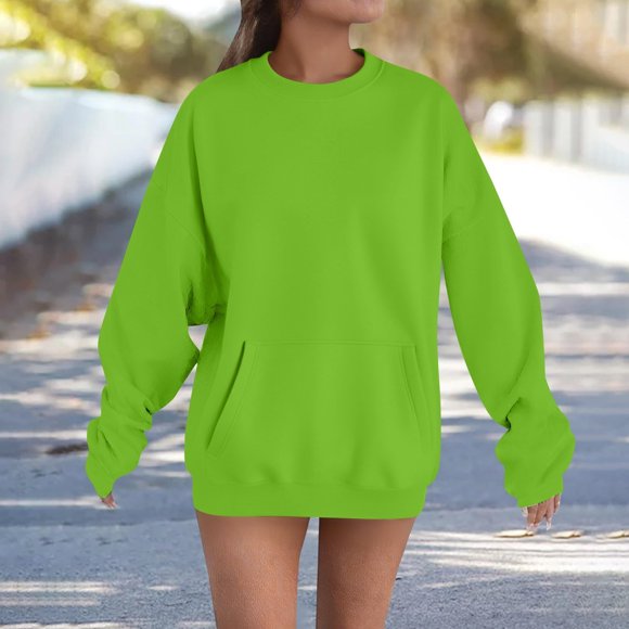 Amzcrzy Jackets for Women Women's Fashion Solid T-Shirt Long Sleeves Pockets Blouse Round Neck Casual Tops Hoodless Sweatshirts Womens Long Sleeve Tops Womens Jacket Women's Clothing Women Tops