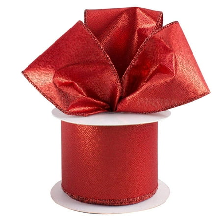 Metallic Red Wired Christmas Ribbon - 2 1/2 inch x 10 Yards, Double Sided, Decor for Wreaths, Trees, Garlands,