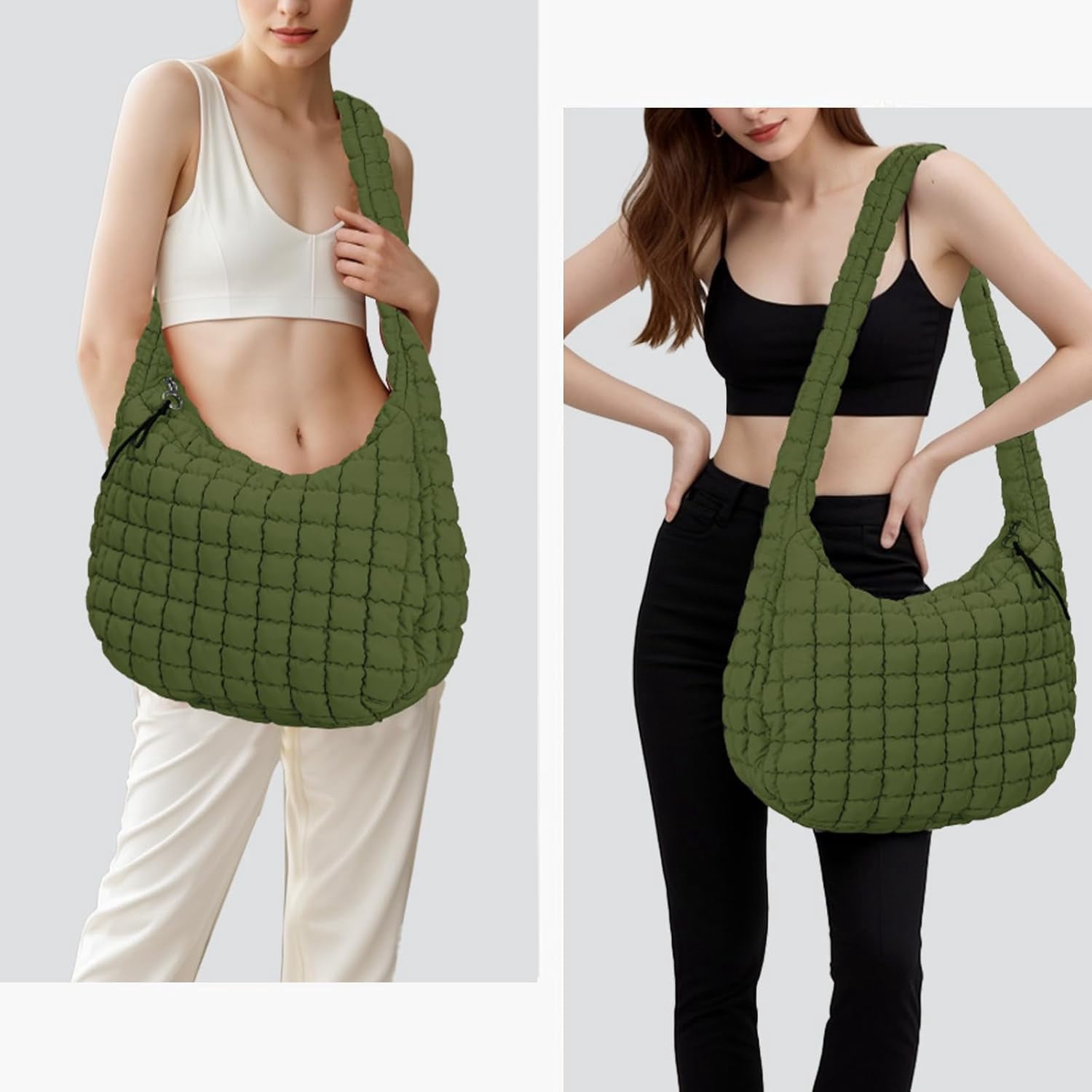 Kwuty Puffer Tote Bag for Women Large Quilted Puffy Lightweight Carryall Crossbody Tote Bag for Women