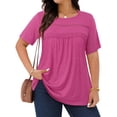 thumbnail image 2 of WellSize Lace Plus Size Women Blouses Casual Tunic Boho Tops Crew Neck Short Sleeve Shirts Trendy Summer Blouses, 2 of 8