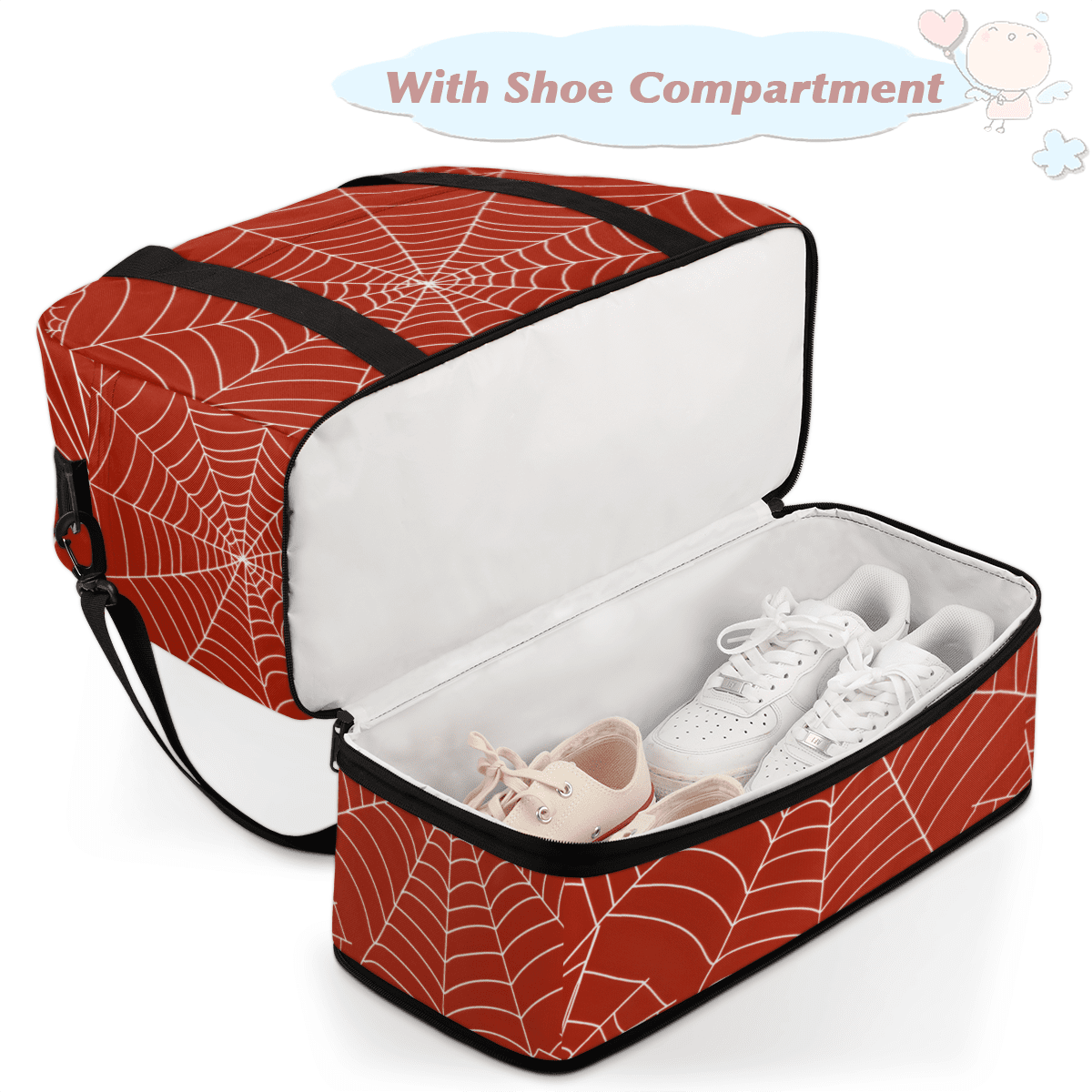 Herdesigns Spiders Web Travel Duffel Bag with Shoe Compartment Red Large Foldable Waterproof Weekend Overnight Bag for Beach Swim Pool Bags Sports Gym