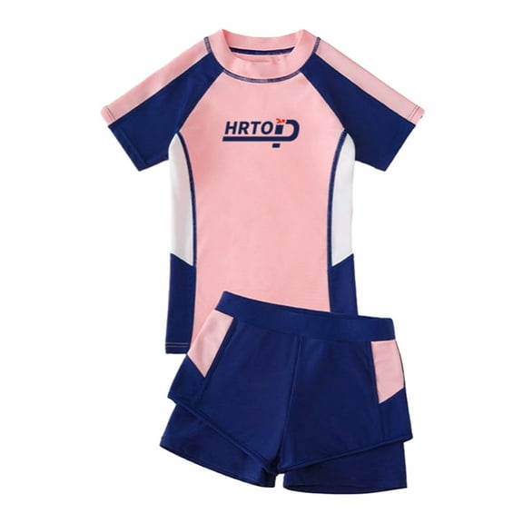 GYRATEDREAM Girls Swimsuits Two Piece Rash Guard Set Short Sleeve Bathing Suit Liner Swimwear with UPF 50 Sun Protection for 8-14Y Pink