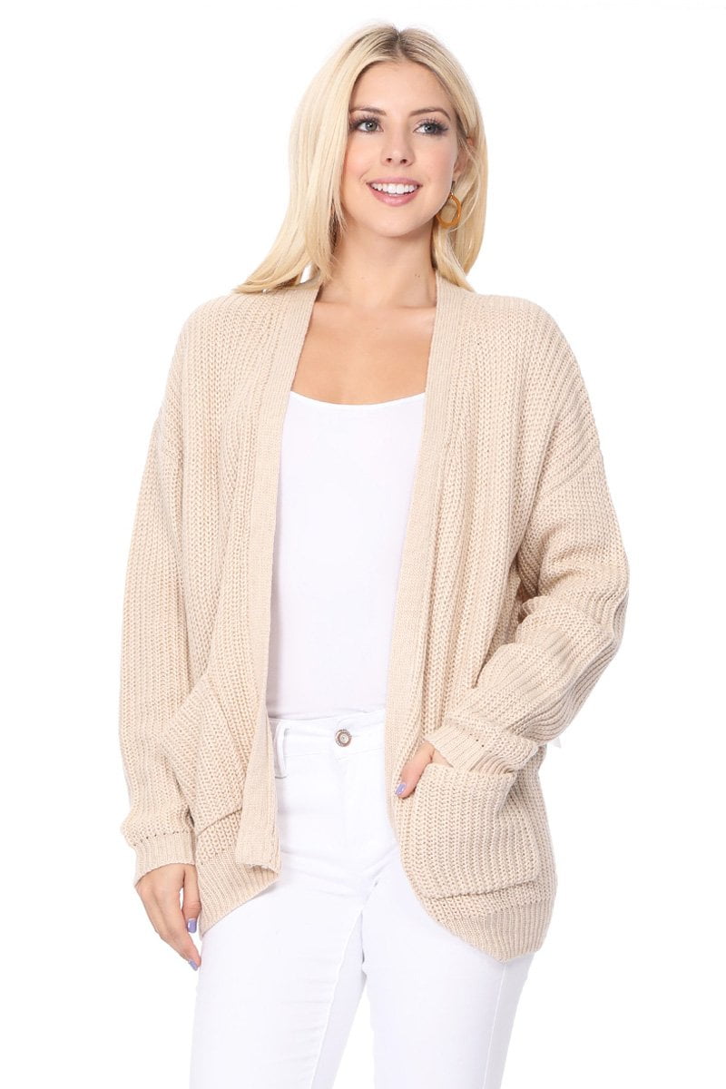 YEMAK Women's Long Sleeve Chunky Waffle Knit Open Front Sweater ...