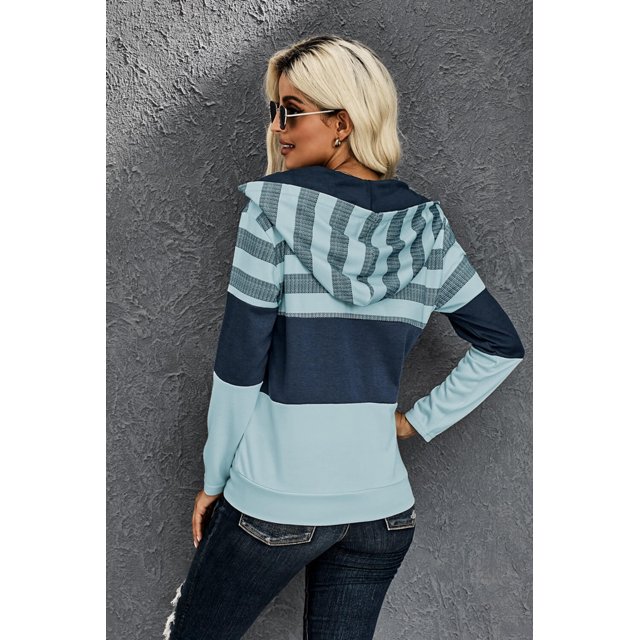 ABPHQTO Sudadera con capucha y cremallera frontal con cordón y cordón de color verde a rayas para mujer