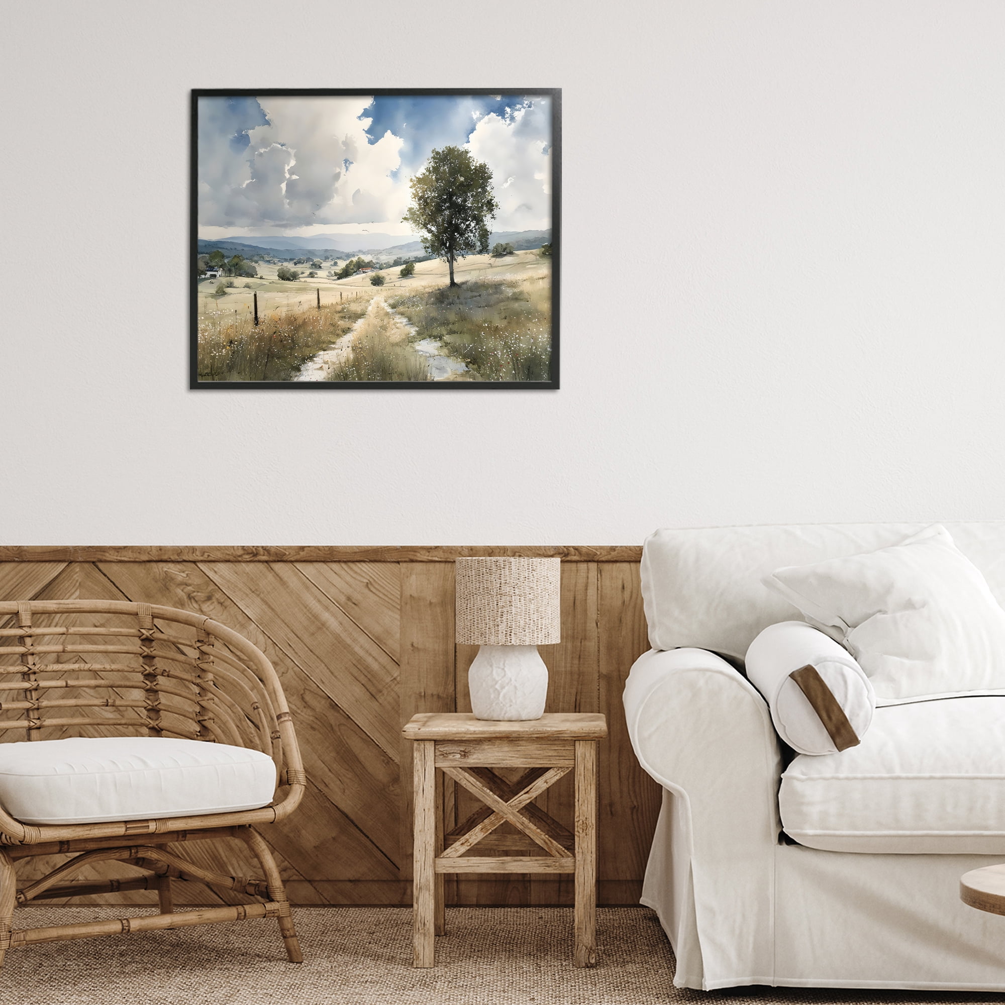 Stupell Industries Wagon Road Through Meadow Black Framed Giclee Art, design by Franklyn Gregory