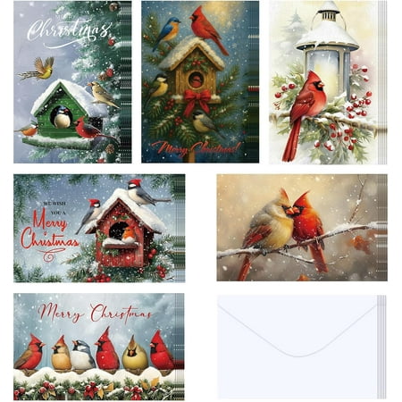 Bybiment 36 Pcs Christmas with Envelope Bulk Merry Christmas Greeting Card with Blessing Words Farmhouse Xmas for Winter Holiday Office Party Su