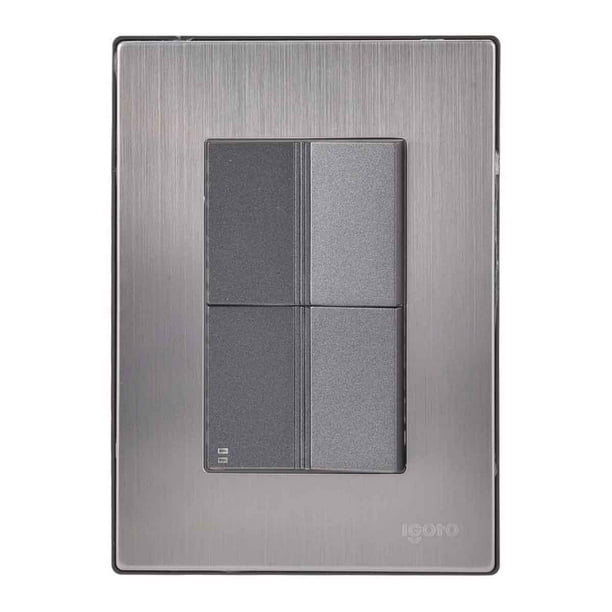 Placa Armada Inoxidable Igoto INOX 1 Apagador Sencillo y 1 Apagador Escalera 1.5 Modulos Gris Oscuro