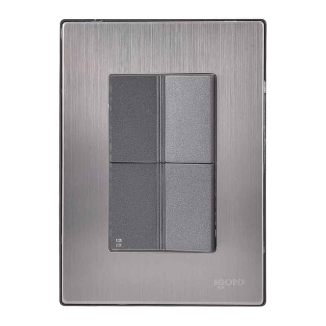 Placa Armada Inoxidable Igoto INOX 1 Apagador Sencillo y 1 Apagador Escalera 1.5 Modulos Gris Oscuro