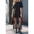 thumbnail image 6 of Black Oversized T-Shirt Dress With Lace Overlay, Casual Long Dress For Women, 6 of 8