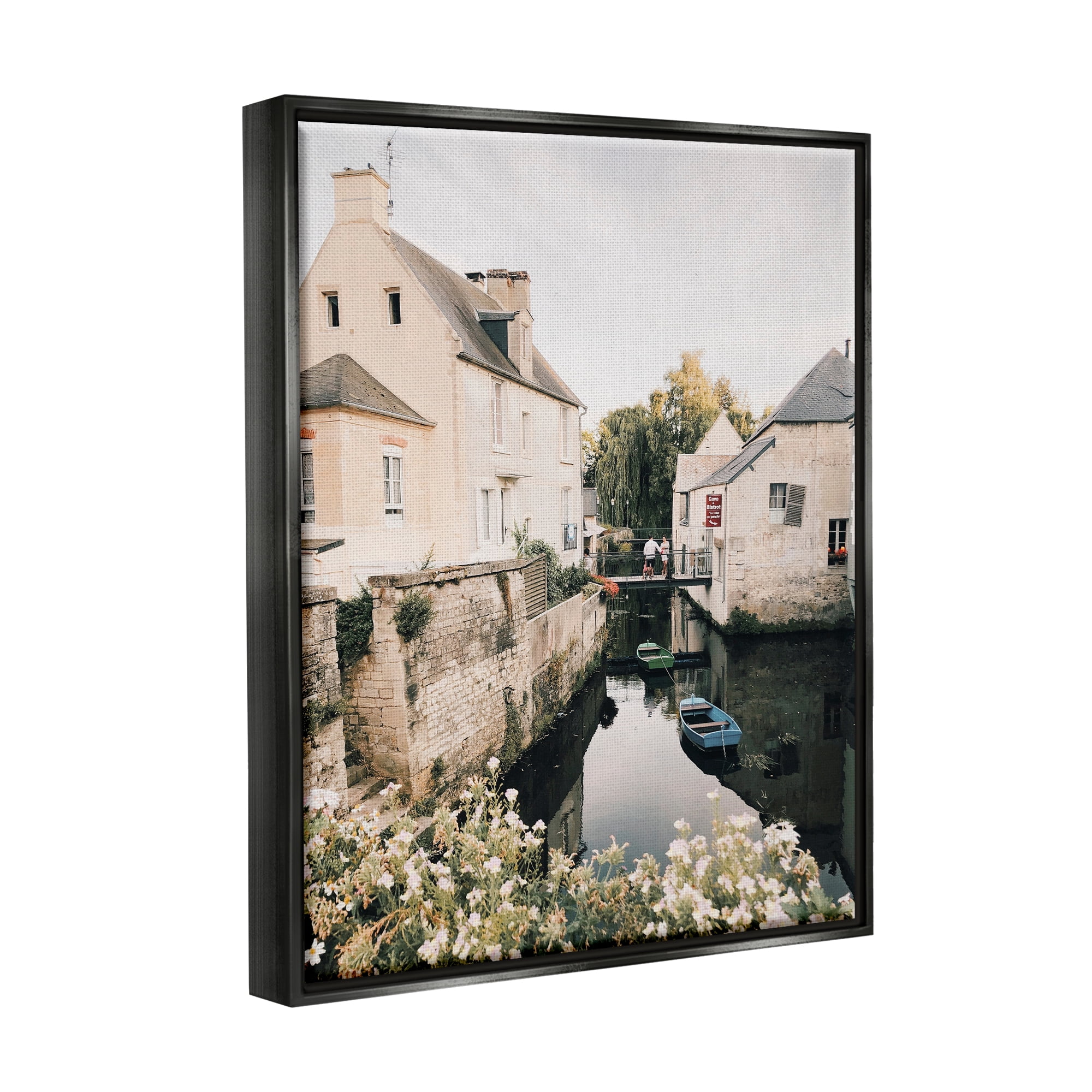 Stupell Industries Village Canal River Boats Garden Coastal Photography Black Floater Framed Art Print Wall Art