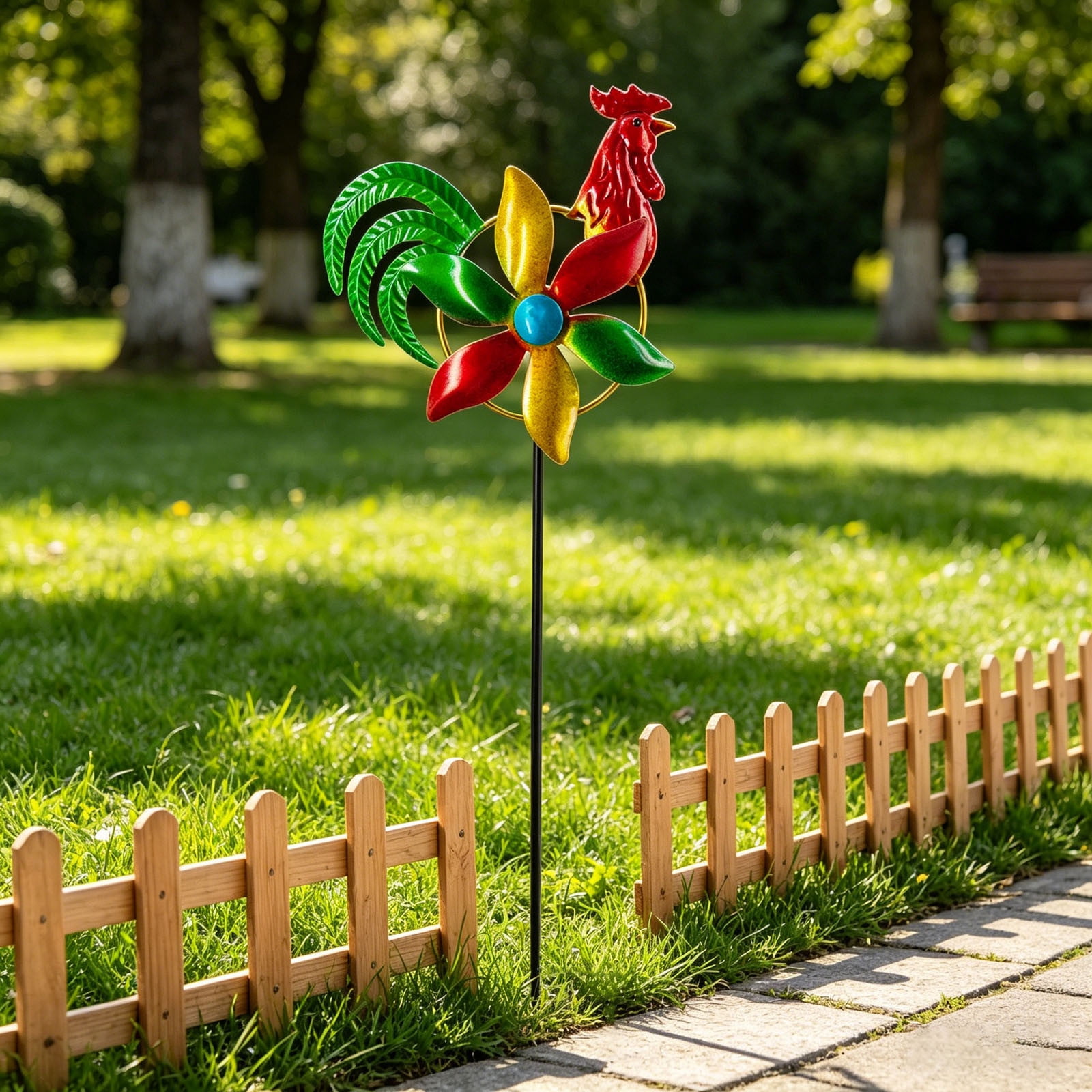 Garden Wind Spinner Outdoor, Metal Wind Sculpture for Patio and Pathway, Decorative Lawn Ornament with Ground Stake, Yard Art for Garden and Backyard, Chicken