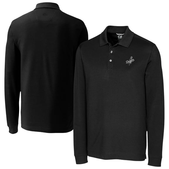 Men's Cutter & Buck Black Los Angeles Dodgers Advantage DryTec Tri-Blend Long Sleeve Polo