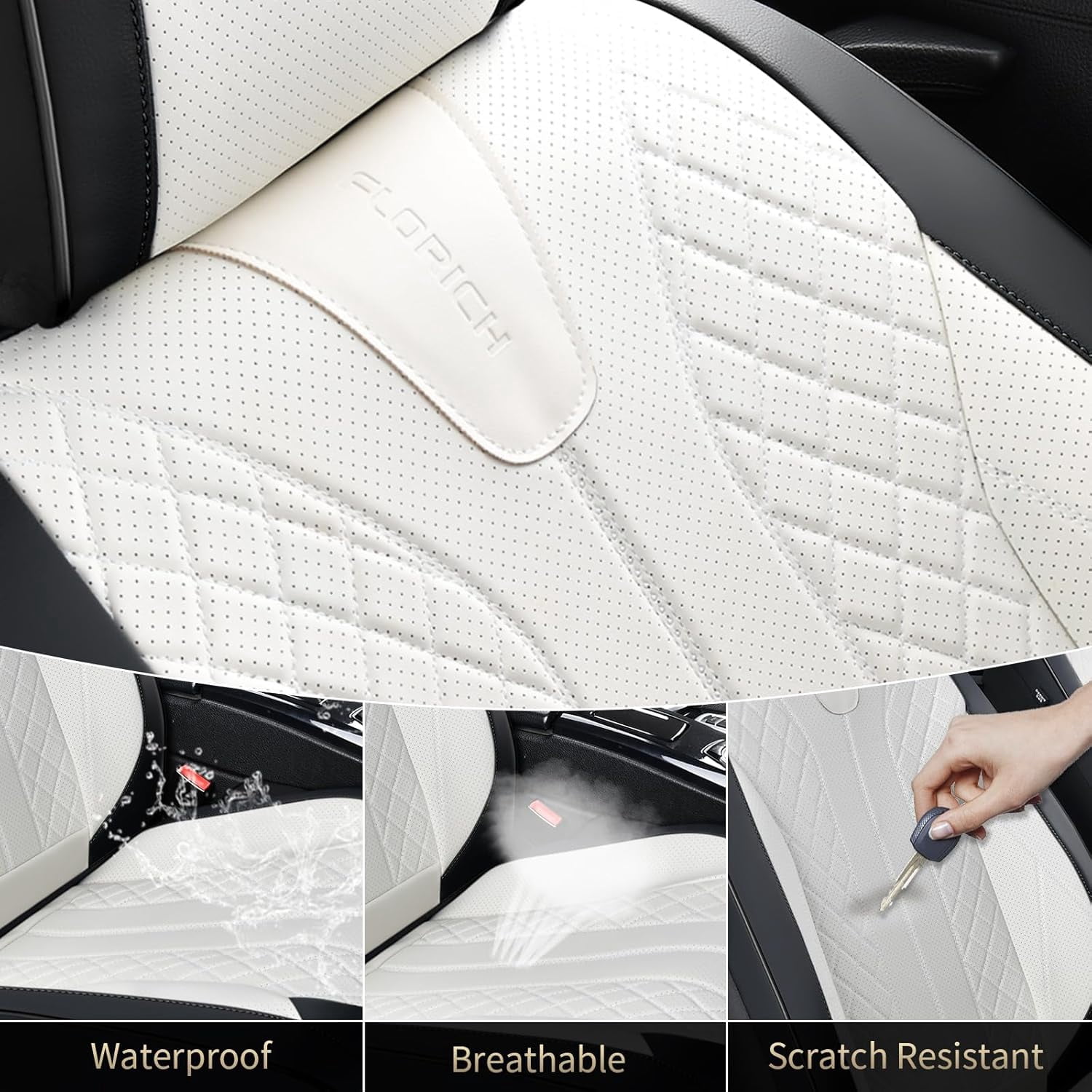 FLORICH Front Pair Car Seat Covers, Premium Faux Leather Seat Protectors, Breathable Material Cushions Universal Fit for Most Cars, Black & Withe