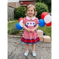 thumbnail image 5 of BemeyourBBs Toddler Baby Girl 4th of July Dress Outfit Little Baby Girl Patriot Independence Day Summer Dress Cute Star American Flag Embroidery Puff Short Sleeve Doll Collar Striped Bow Decor Dress, 5 of 9