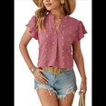 thumbnail image 2 of Blusa de Verano 2025 para Mujer, con Cuello en V, Volantes, Corta, Lunares, Holgada, Color Rosa, Talla XL, 2 of 6
