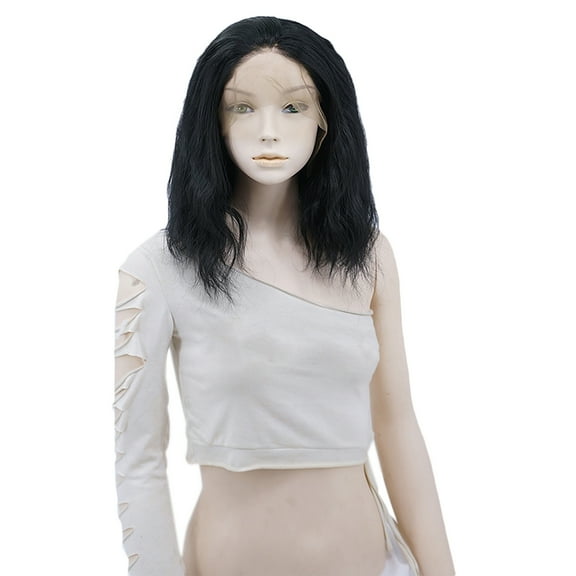 Unique Bargains Lace Front Wigs for Women 14" Black Medium Long Natural Curly with Wig Cap Comb