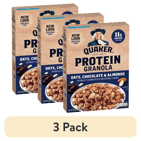 (3 pack) Quaker Protein Granola Oats Chocolate & Almonds, 18 oz Single Pack