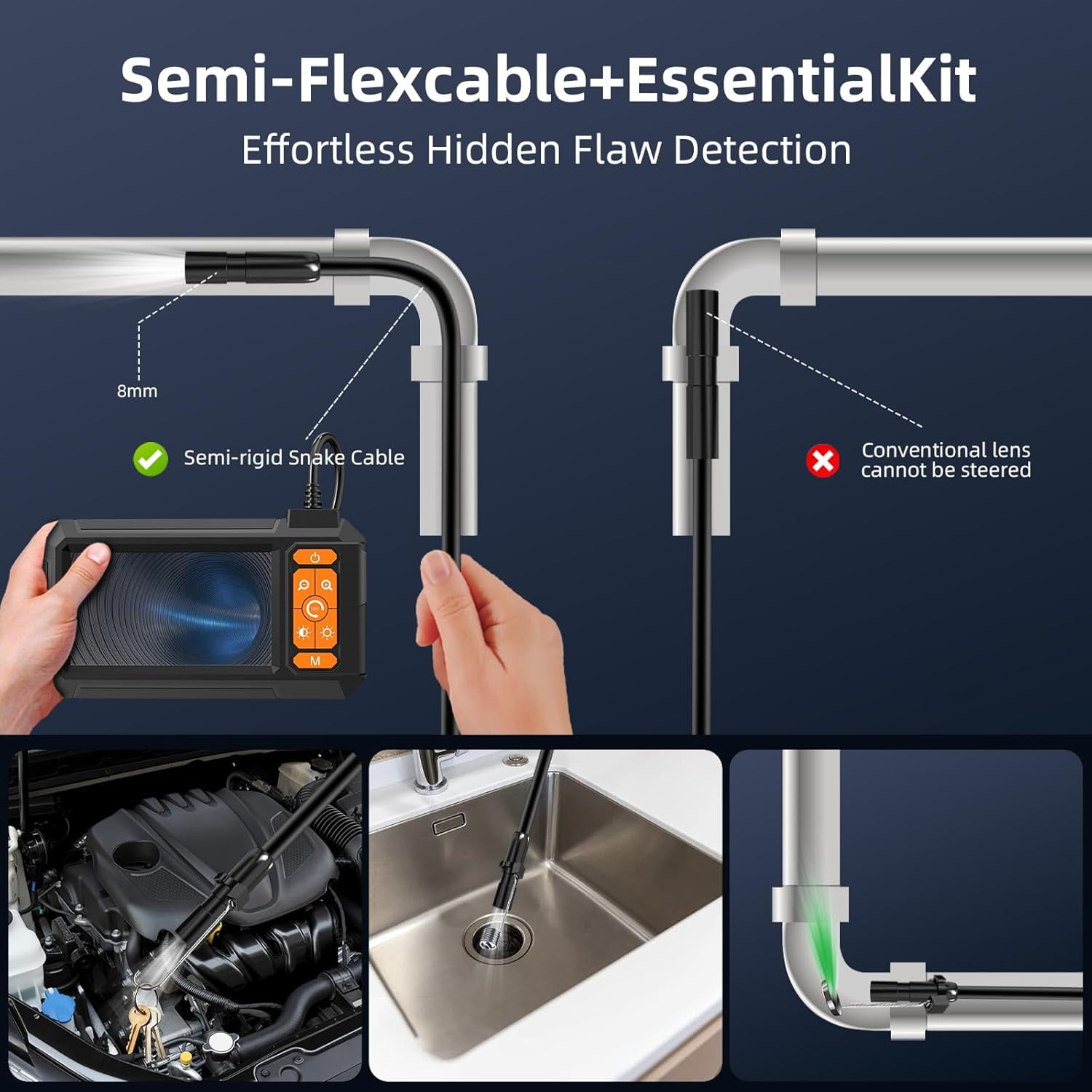 Endoscope Camera with Light,Borescope Cameras with 4.3" IPS 1920P HD Inspection Kamera IP67 Waterproof with 8 Adjustable LEDs 16.5 FT Semi-Rigid Cable Borescopes for Sewer Drain Pipe Cool Gadgets