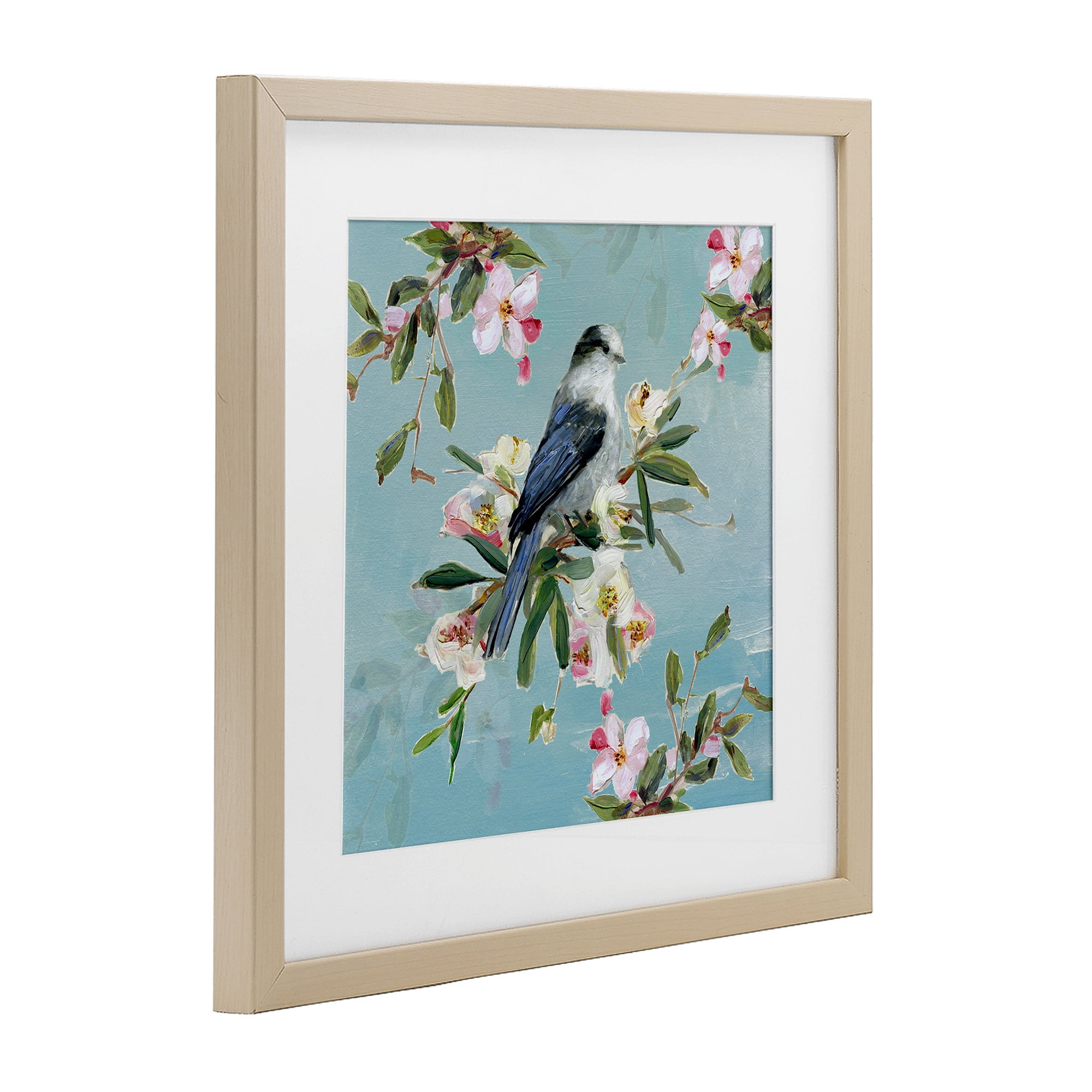Stupell Industries Pastel Songbird Among Blossoms Birch Framed Print Under Glass, design by Sally Swatland