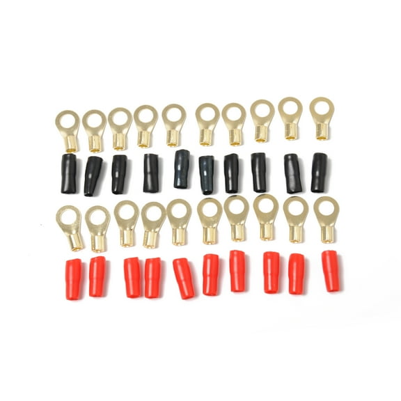 FRCOLOR 10 Pairs Copper Tin Plated 8 Gauge Strip Spade Terminal Spade Fork Adapters Connectors Plugs Crimp Barrier Spades for Speaker Wire Cable Terminal Plug - 8GA ( )