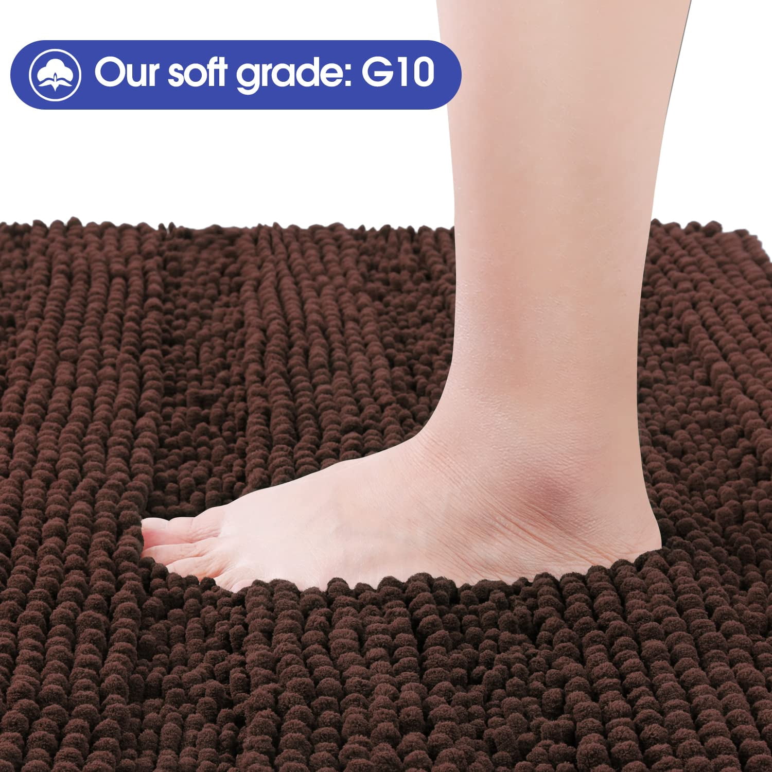 HAKUNA Striped Brown Bathroom Rug Set 2 Piece 32"x20"+24"x17" Ultra Soft, Non Slip Chenille Toilet Mat, Absorbent Plush Shaggy Bath Mats for Bathroom, Bedroom, Kitchen