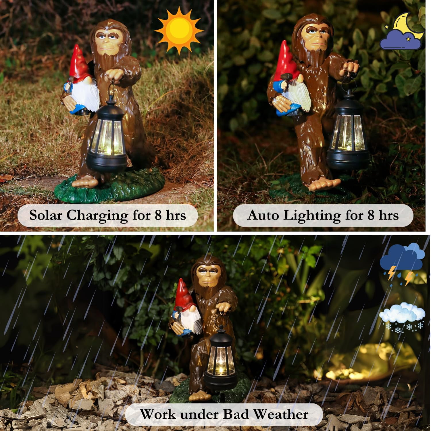 Bigfoot Statue, Bigfoot Yard Decor, Solar Garden Statue for Outside, Solar Garden Yard Patio Decor, Outdoor Statue for Garden, Outdoor Decor for Patio, Bigfoot Gifts, Gardening Gift for Women