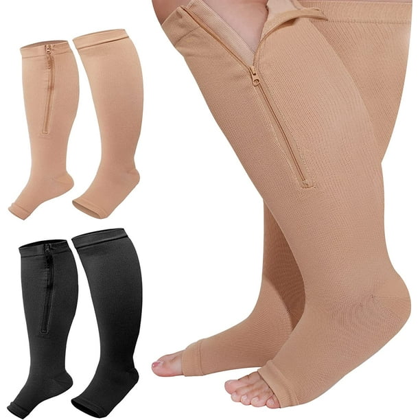 2 Pair Wide Plus Size Calf Compression Socks with Zipper for Overweight ...