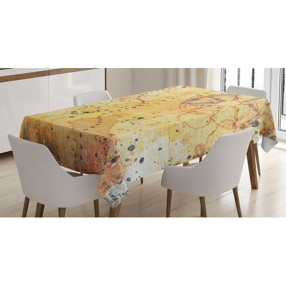 Ambesonne Beige Tablecloth Rectangular Table Cover, Antique Grunge Rusty Map, 52"x70", Beige