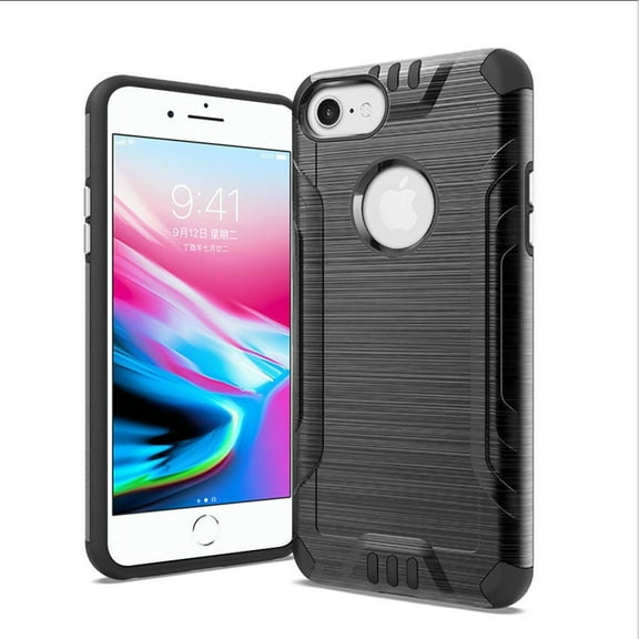 For Apple iPhone SE 2022 /SE 2020/8/7 Hybrid Dual Layer Slim Armor Metallic Brush Texture Shockproof Hard PC TPU Rubber Cover ,Xpm Phone Case [Black]