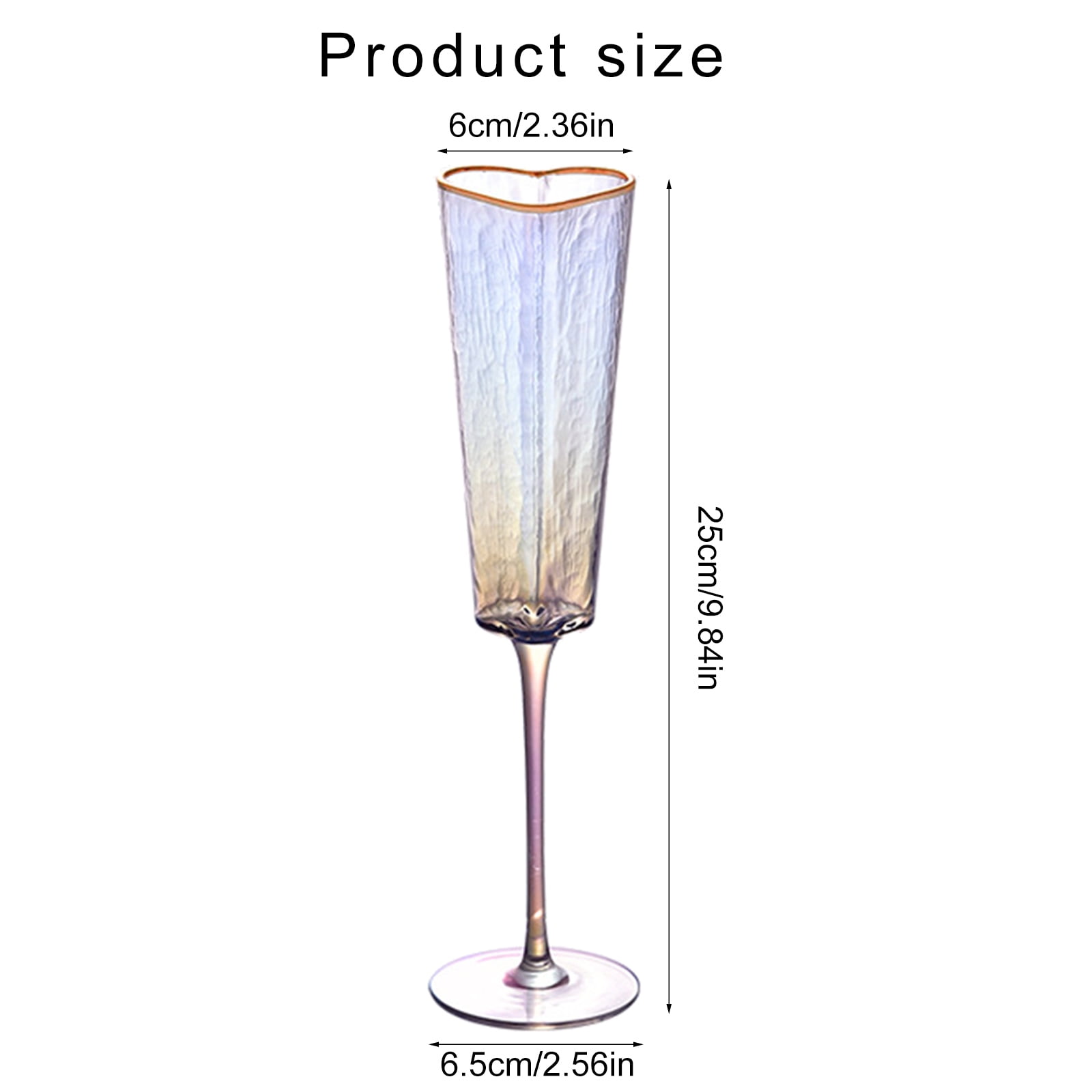 1Pair Elegant Heart Shape Champagne Flute Goblet Gold Rimmed High Stem Glass Cup Wine Drinking Glass for Parties