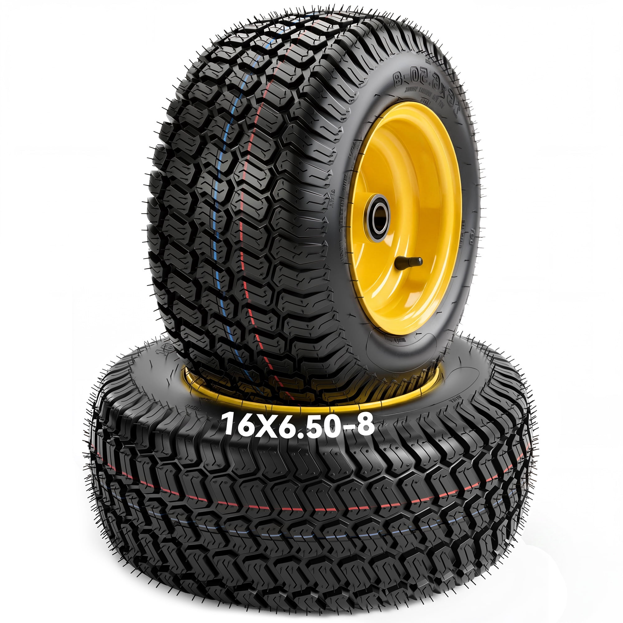 Uforic 16x6.50-8 Flat-Free Lawn Mower Tire and Wheel Assembly, 4-Ply Front Replacement Tire, 3 in Offset Hub, 3/4 in Bushing, 620 lb Capacity, 2-Pack