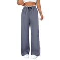 thumbnail image 1 of Wide Leg Pants Woman Drawstring Elastic Waist Loose Striped Ruched Trackpans Casual Workout Trousers, 1 of 7
