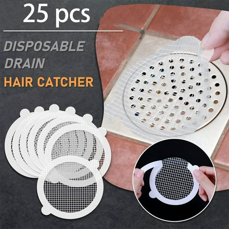 25 Pack Disposable Shower Drain Hair Catcher, Round Mesh Sticker Drain  Covers，Hair Stopper, Hair Trap & Hair Collector
