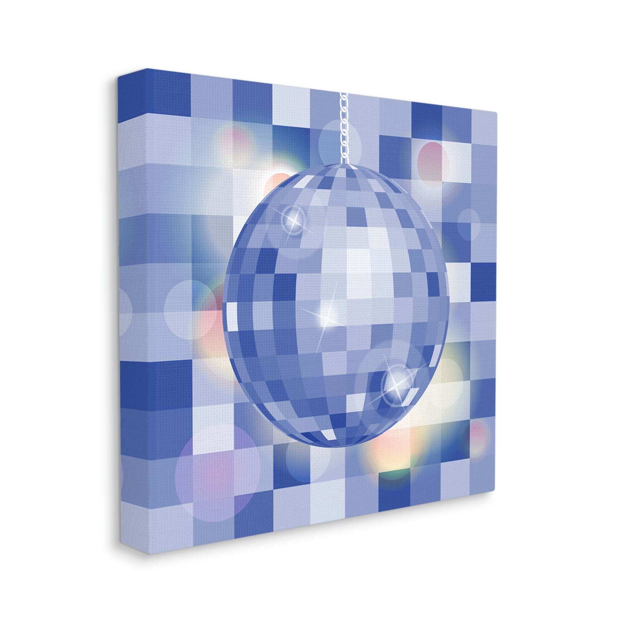 Stupell Industries Modern Blue Checkered Disco Ball Beauty & Fashion Painting Gallery Wrapped Canvas Print Wall Art