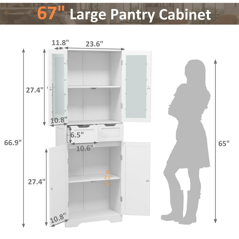 BOTLOG Bathroom Storage Cabinet, 67 Tall Storage Cabinet with Doors and  Shelves, Kitchen Pantry Cabinet, for Living Room, Bathroom, Kitchen, White