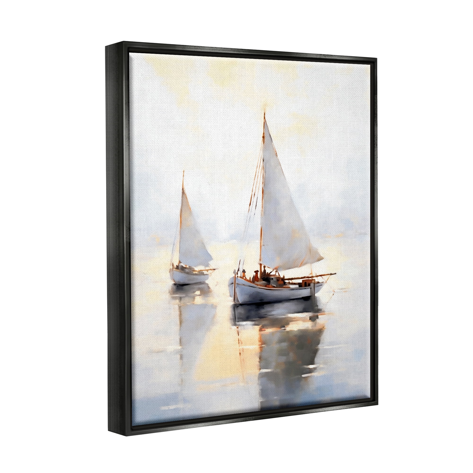 Stupell Industries Soft Sailboats Landscape Transportation Painting Black Floater Framed Canvas Art Print Wall Art, 17 x 21