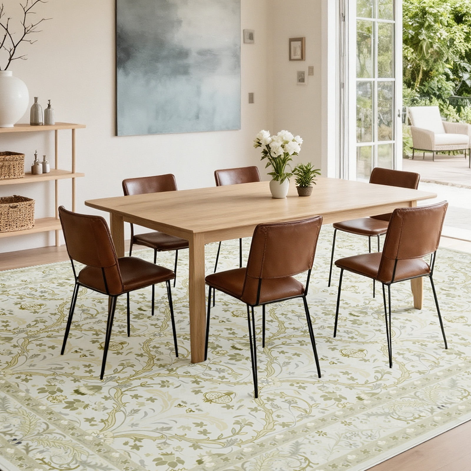 6x9 Area Rugs for Living Room, Washable Area Rugs with Non-Slip Backing, Boho Floral Vintage Carpets Low Pile for Dining Room, Bedroom, Home Office, Indoor, Nursery, Apartment.