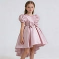 thumbnail image 2 of WMQPNNS Satin Flower Girl Dresses for Wedding Birthday Party, Beads Retro Pageant Dress Bowknot High Low Hem Dress Gown, Dress for Age 5-6 Years, Pink, 2 of 5