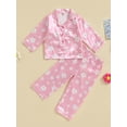 thumbnail image 2 of Faithtur Toddler Girls Spring Pajamas, Flower Print Long Sleeve Lapel Button Closure Tops + Elastic Waist Pants Sleepwear, 2 of 8