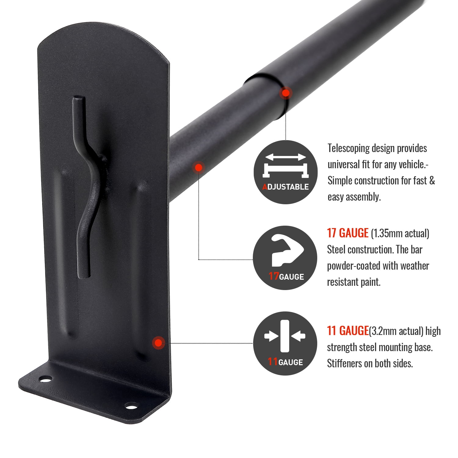 AA-Racks Model DX36 Universal Pickup Truck Cap & Topper 2 Bar Ladder Roof Van Rack System Adjustable Steel Cross Bars - Sandy Black