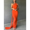 thumbnail image 4 of nvzhuang Women Long Dress, Sleeveless Halterneck Solid Slim Fit Cocktail Dress Summer Dress, 4 of 6