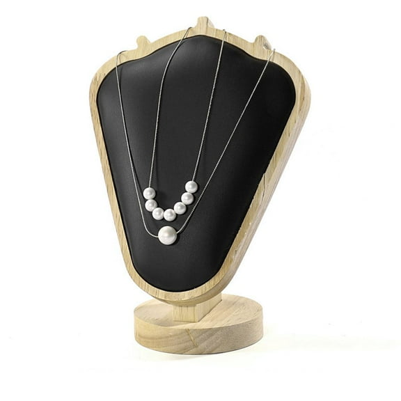 1pc Bust Shaped PU Leather Necklace Display Stands with Wood Pedestal Black 15.1x8.55x20.3cmDIY