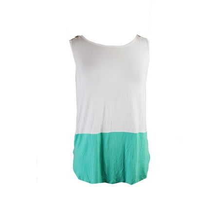 - Michael Michael Kors White Green Zip Shoulder Colorblocked Tank M