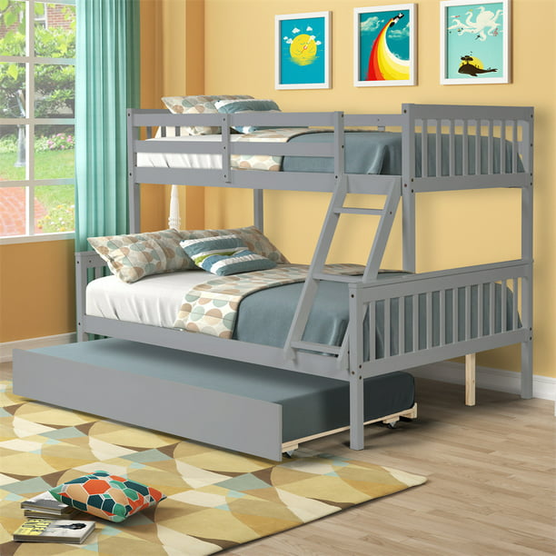 Vanelc Twin Over Full Bunk Bed With, Dorel Living Airlie Solid Wood Bunk Beds Twin Over Full With Ladder And Guard Rail Slate Gray